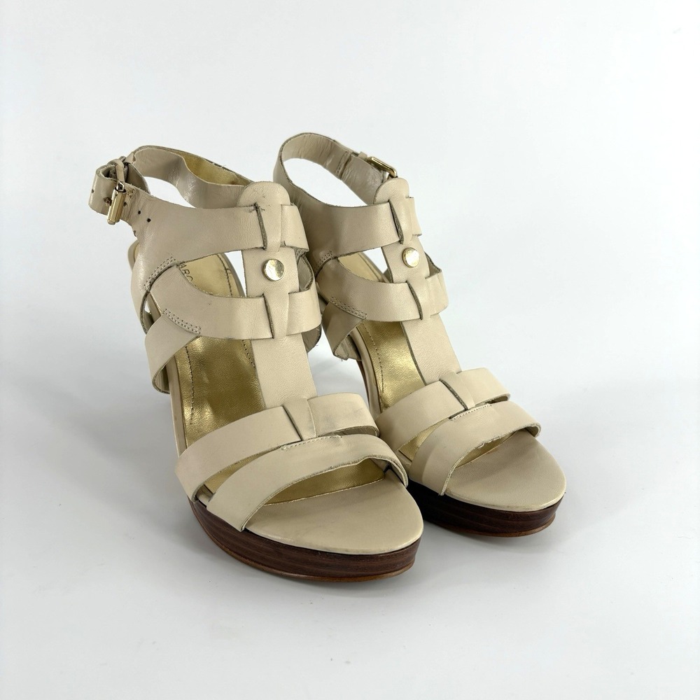 Marc Fisher Leather Caged Strappy Sandals 6 Natural Bone Beige - Picture 6 of 7